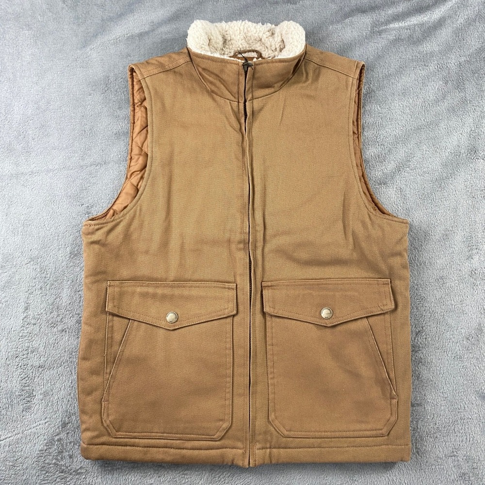 Weatherproof Heritage Brand Vest Mens Small Tan Canvas Sherpa Lined Workwear Zip
